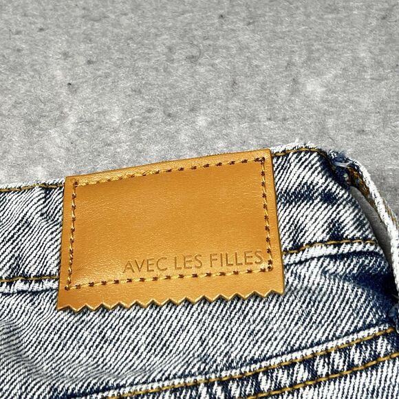 Avec Les Filles Jeans Womens Size 26 Blue Ripped High Waisted Flare Leg Denim - Picture 10 of 14